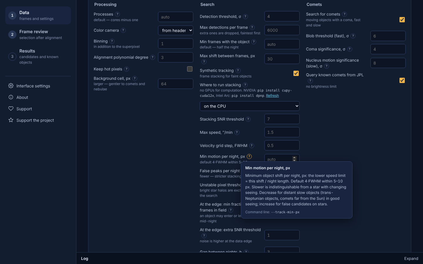 Advanced settings and the «?» hint